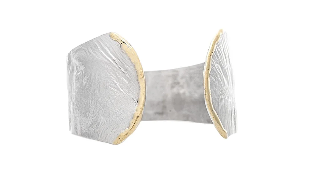 "Open Curves" Cuff Sterling Silver, 14k Gold