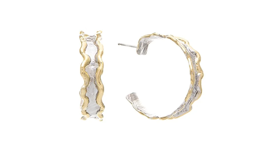 Medium Wavy Hoops Sterling Silver, 14k Gold