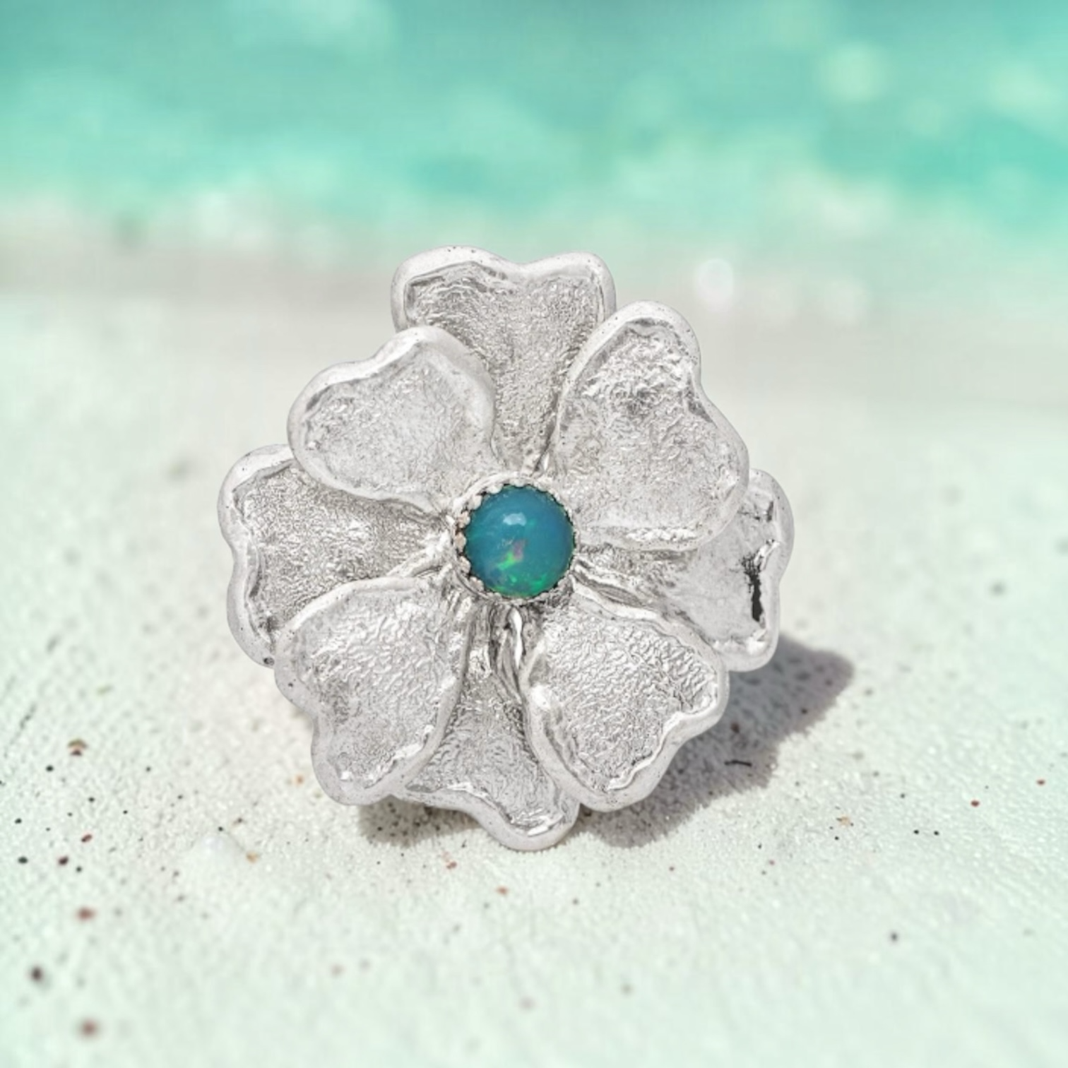 Sky & Sand Flower Sterling Silver, Ethiopian Opal