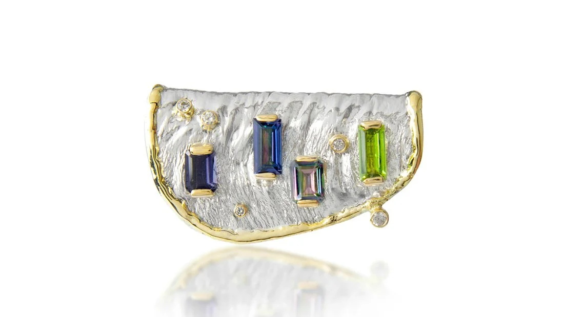 Myra's Slide Sterling Siver, 14k Gold, Amethyst, Mystic Topaz, Peridot, Diamonds