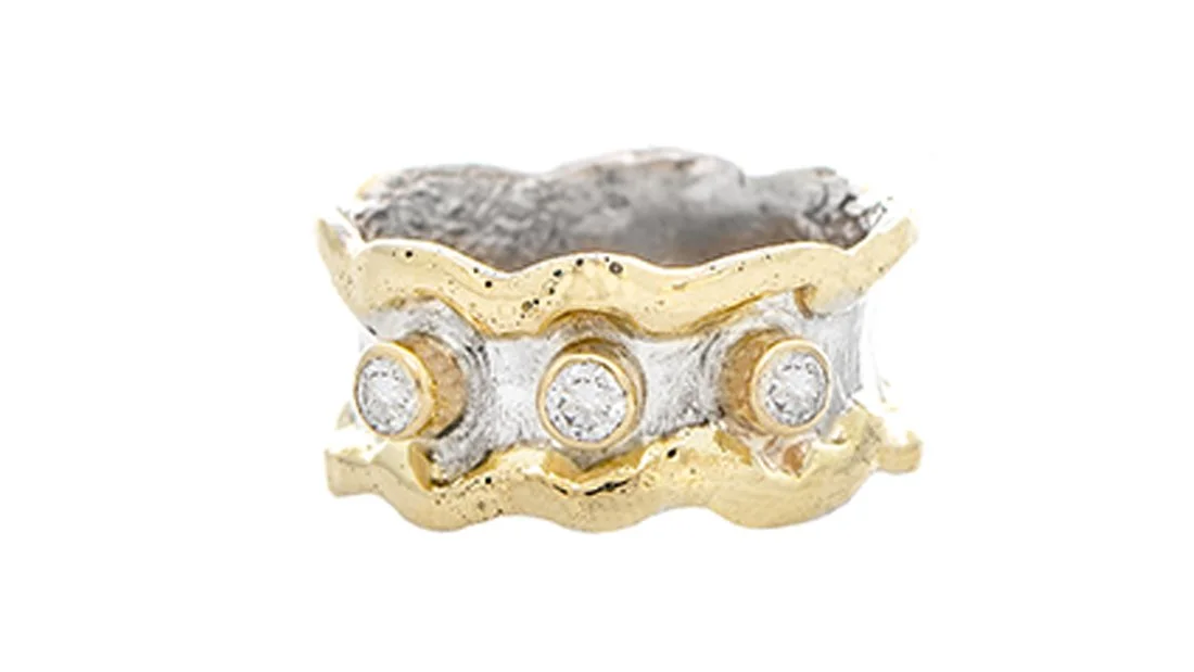 Ruffle Ring Sterling Silver, 14k Gold, Diamonds