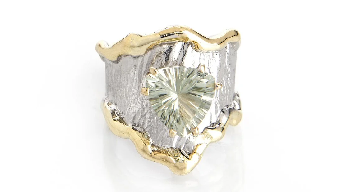 Upside Down Crown Sterling Silver, 14k Gold, Green Amethyst