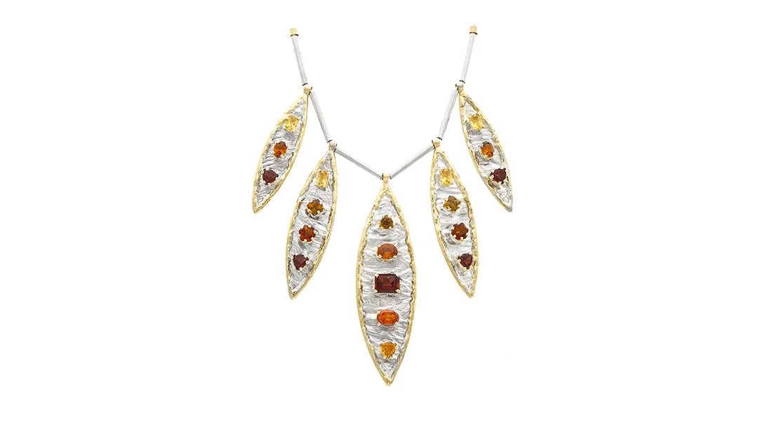 Fall Falling Leaves Sterling Silver, 14k Gold, Garnets, Citrine, Beryl