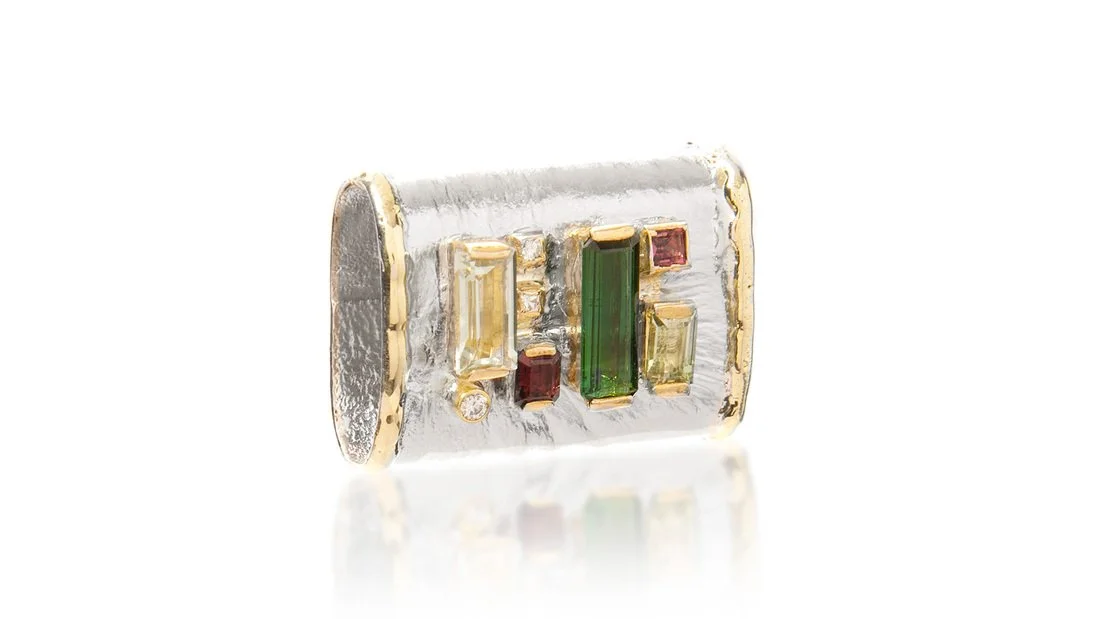Multi-Stone Loop Slide Green Tourmaline, Pink Tourmaline, Green Amethyst, Diamond