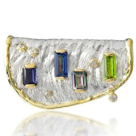 Myra's Slide Sterling Siver, 14k Gold, Amethyst, Mystic Topaz, Peridot, Diamonds