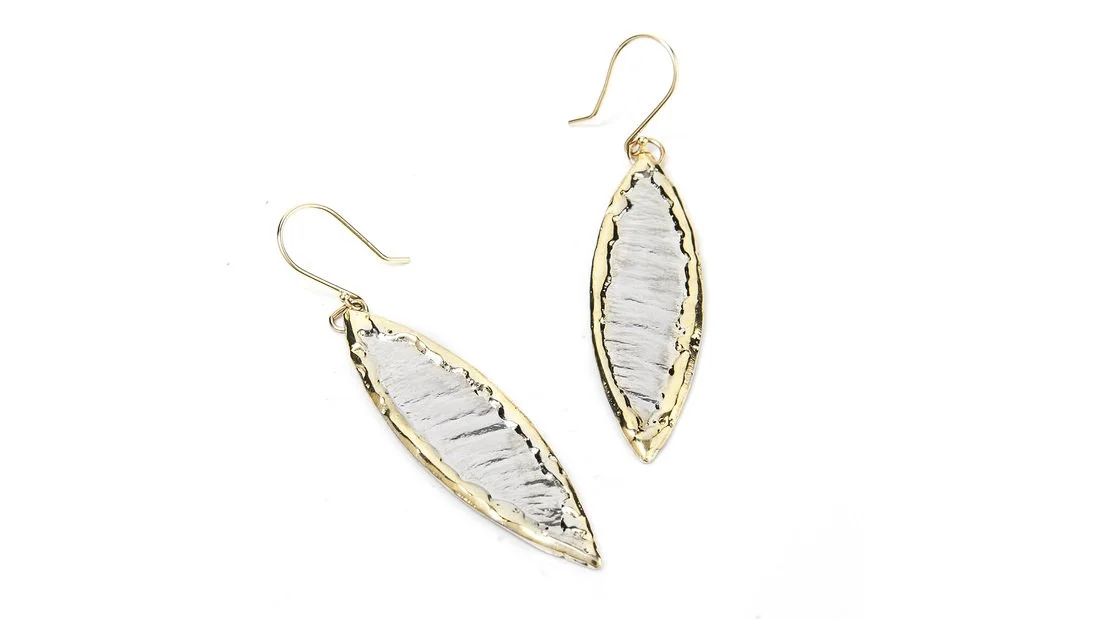 Long Leaves Sterling Silver, 14k Gold