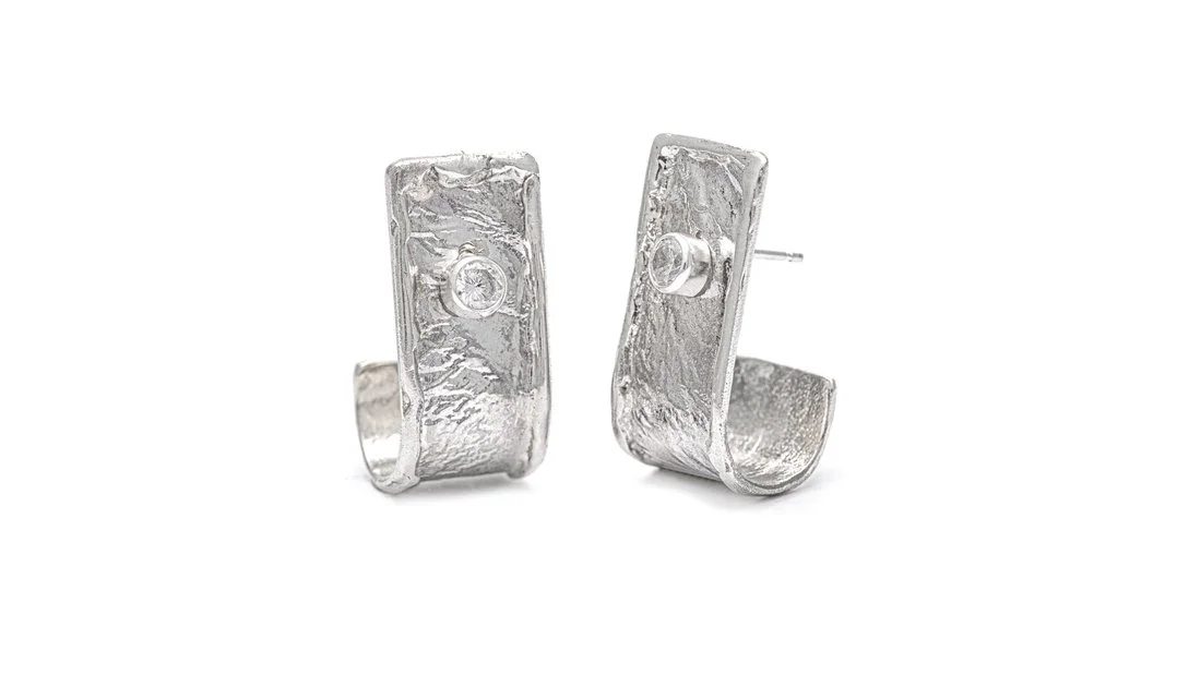 J-Hoop Ear Jackets Sterling Silver White Topaz Studs