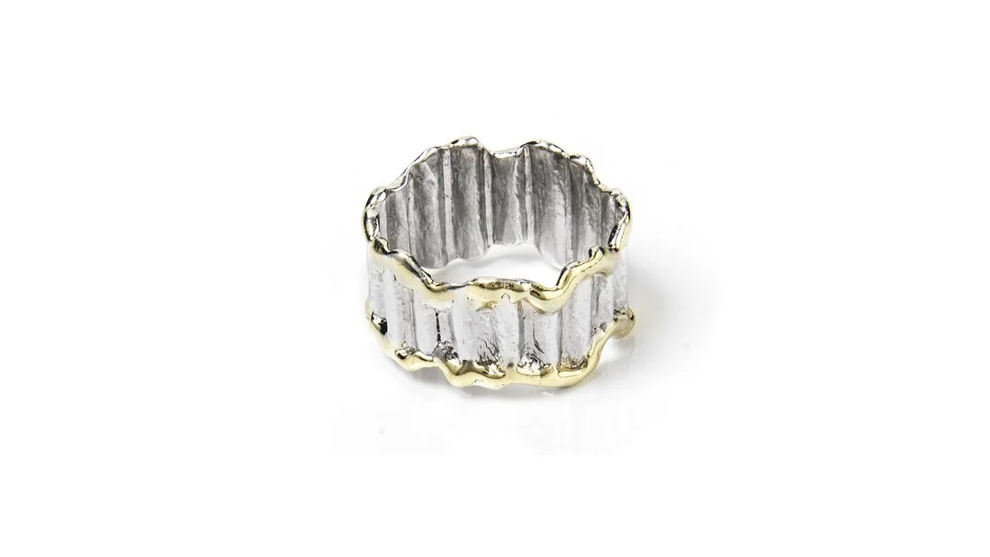 "Wavy Dude" Corrugated Sterling Silver, 14k Gold