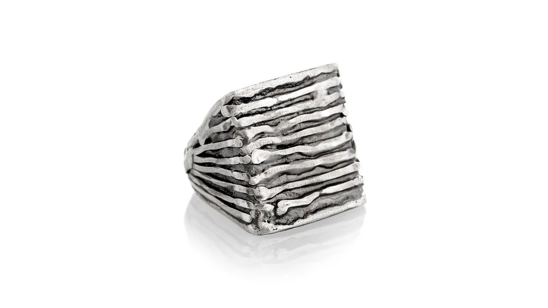 Ridges Square II Sterling Silver, Black Rhodium