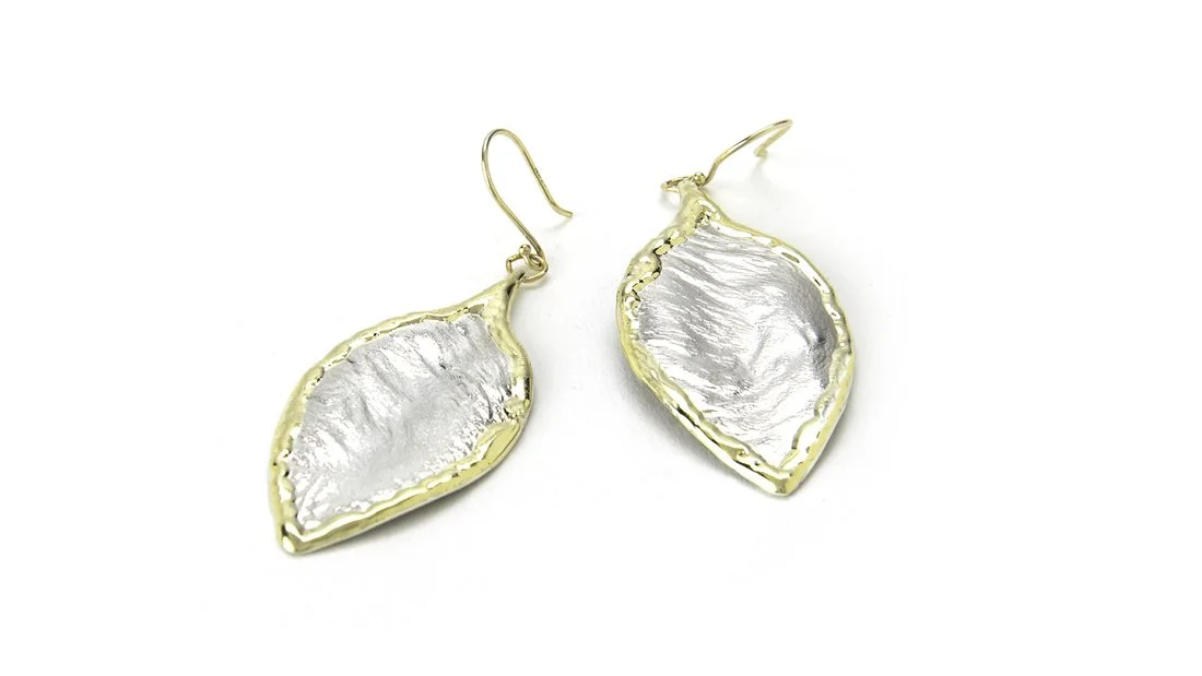 Large Leaf Earrings Sterling Silver, 14k Gold