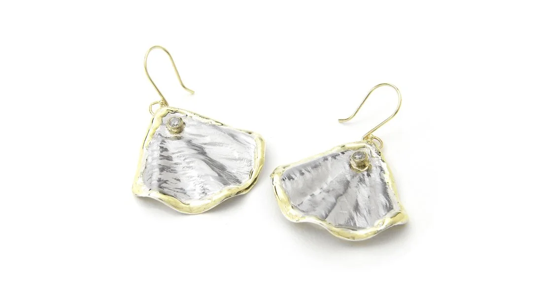 Clamshell Earrings Sterling Silver, 14k Gold, .20 Diamond tw