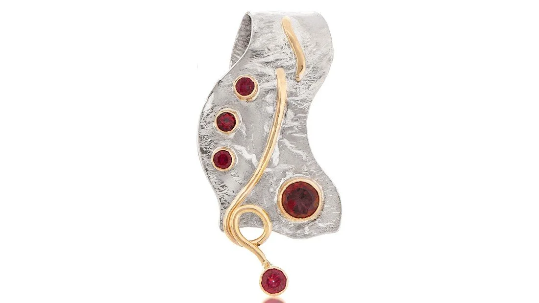 "Looped" Sterling Siver, 14k Gold, Rubies