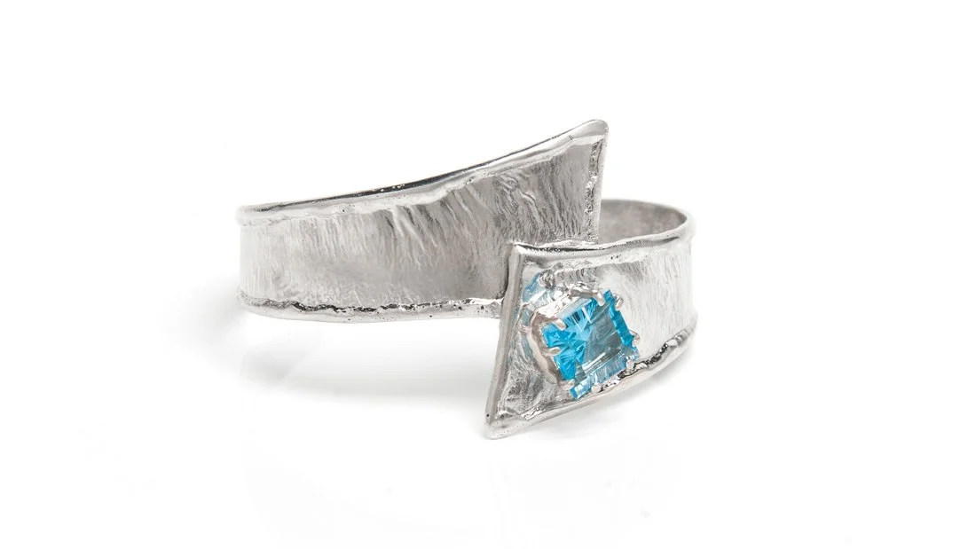 Offset Overlap Cuff Sterling Silver, Blue Topaz