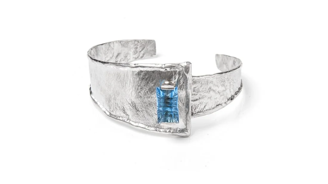 "Part Two" Cuff Sterling Silver, Blue Topaz