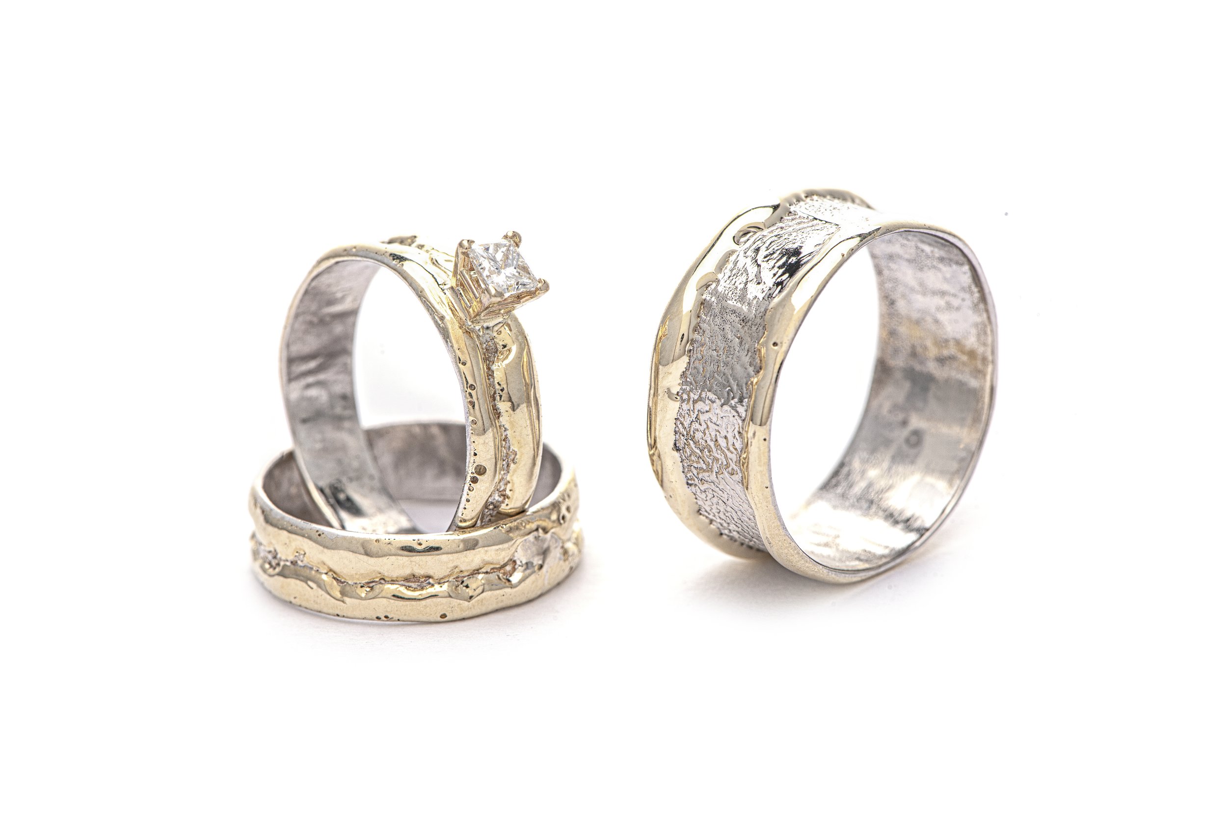 Wedding Set Sterling Silver,14K Gold, Diamond