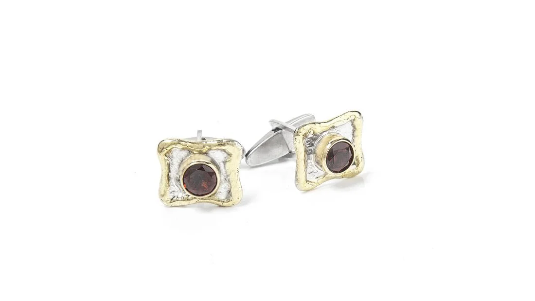 Garnet Cufflinks Sterling Silver, 14k Gold, Garnet