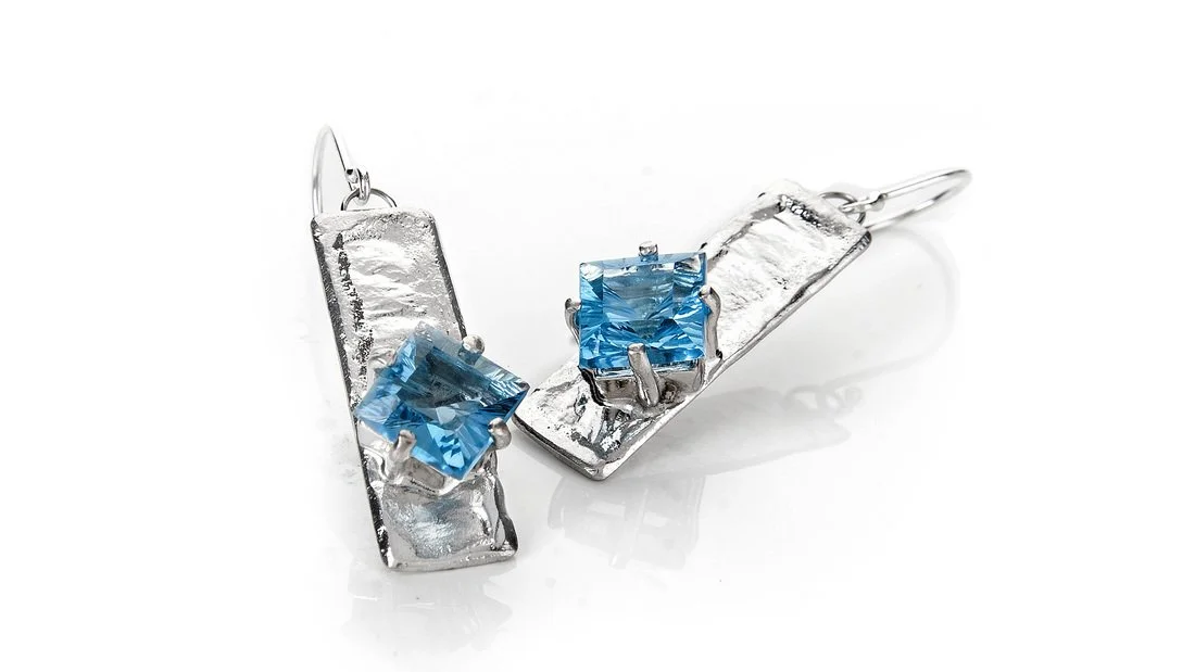 Rectangle Dangles Sterling Silver, Swiss Blue Topaz