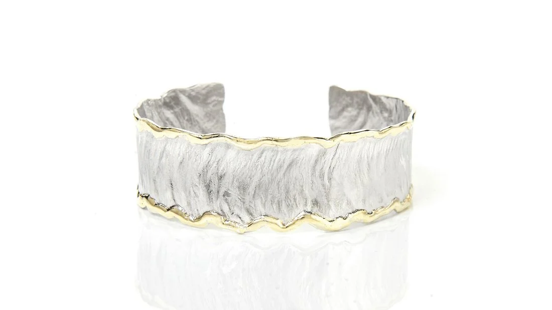 Ocean Waves 1" Cuff Sterling Silver, 14k Gold