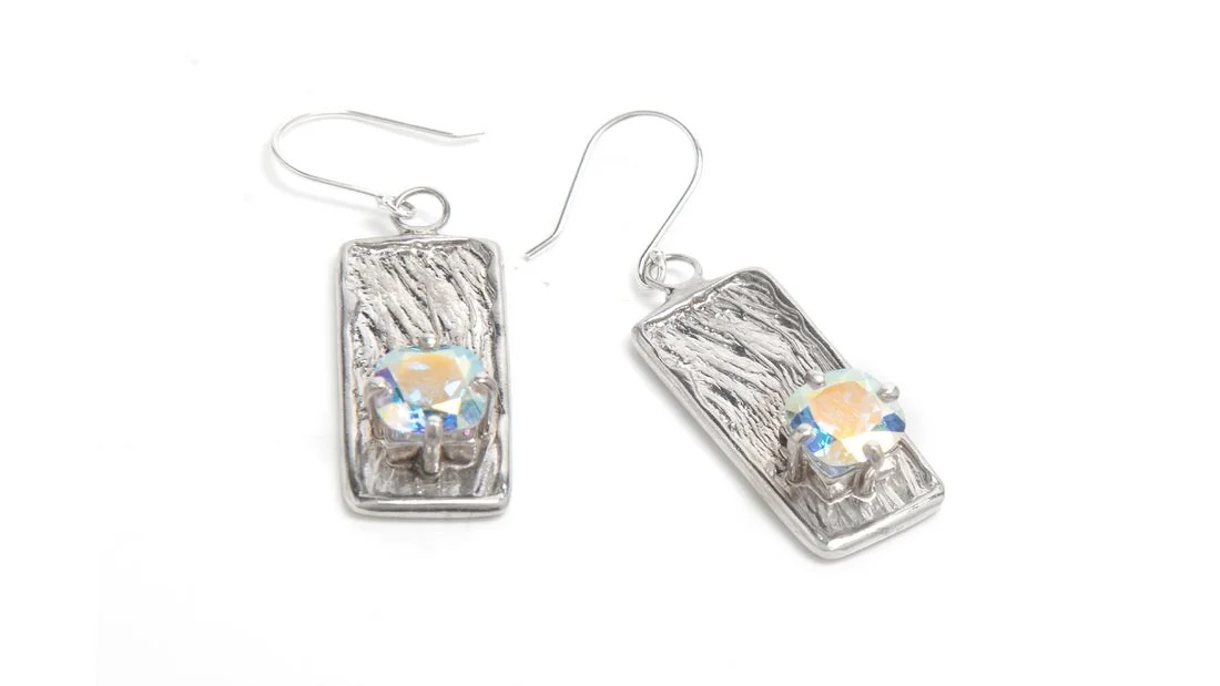 Rectangle Dangles Sterling Silver, Moonfire Mystic Topaz