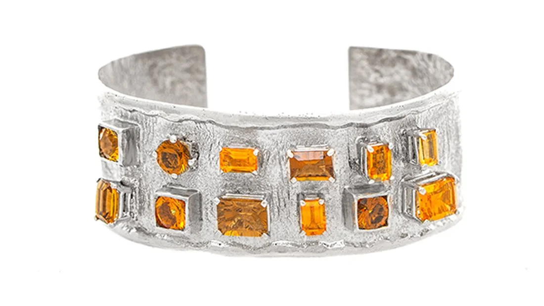 Cognac Cocktail Cuff Sterling Silver, Cognac Quartz, Citrine