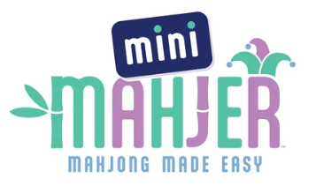 Logo for Mini Mahrer with a leaf, jester hat, and the tagline 'Mahjong Made Easy'.