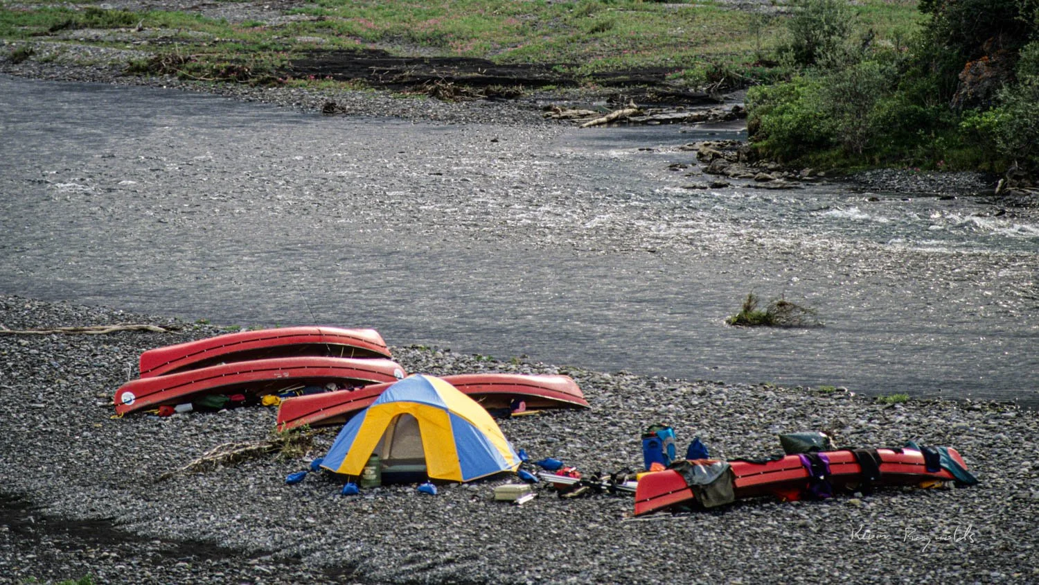 Gravel bar campsite on Black Feather Creek