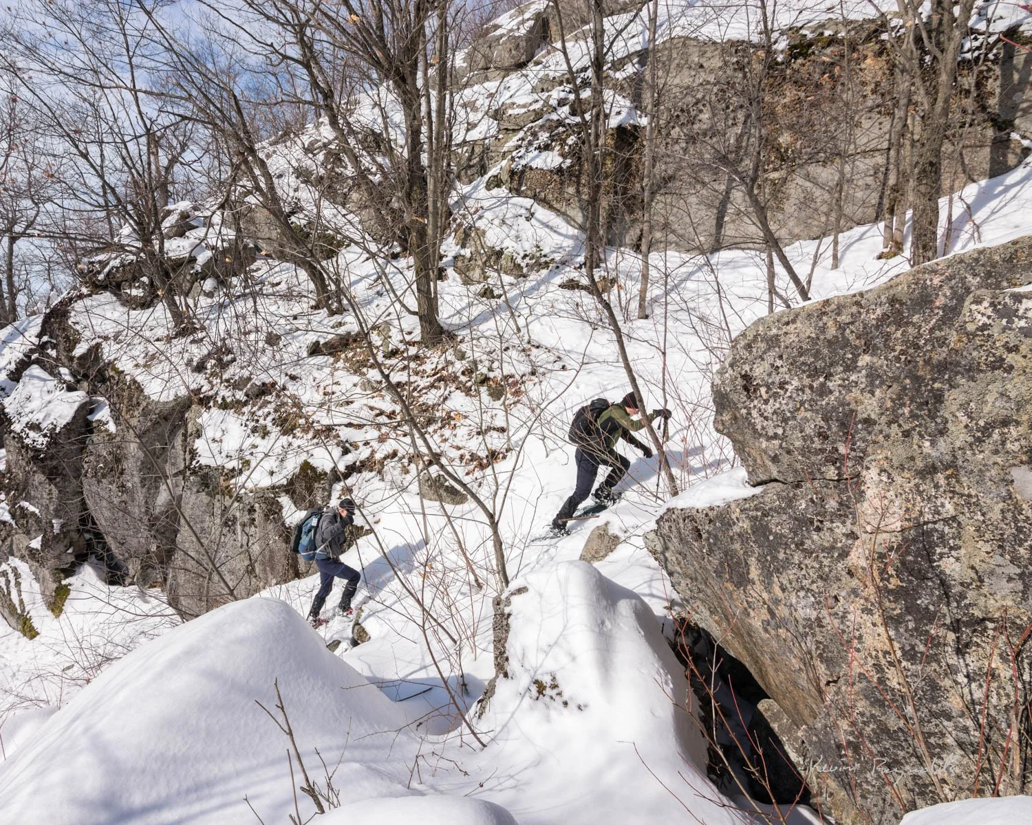 A steep climb on snowshoes