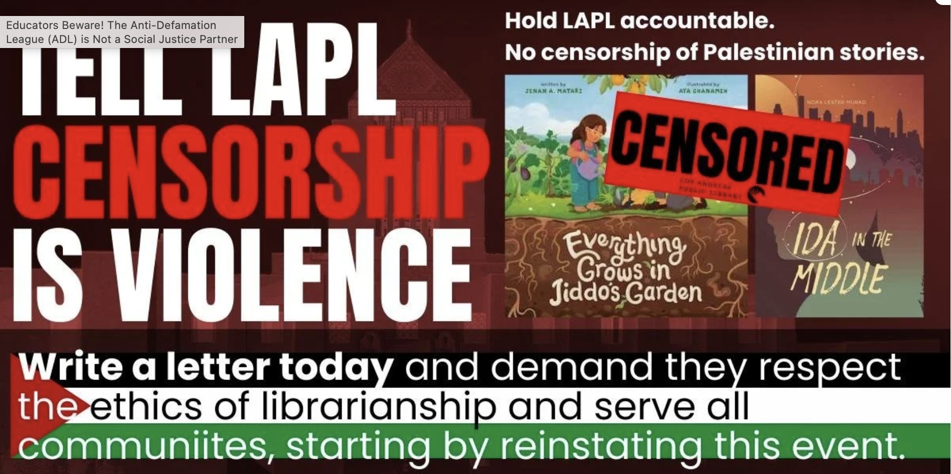 Tell the Los Angeles Public Library Not to Censor Palestinians!