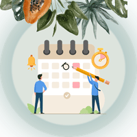 Illustration eines Projektkalenders mit zwei Personen als Symbol für Planung und Koordination