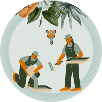 Icon für Malerei mit zwei Handwerkern beim Streichen eines Raums