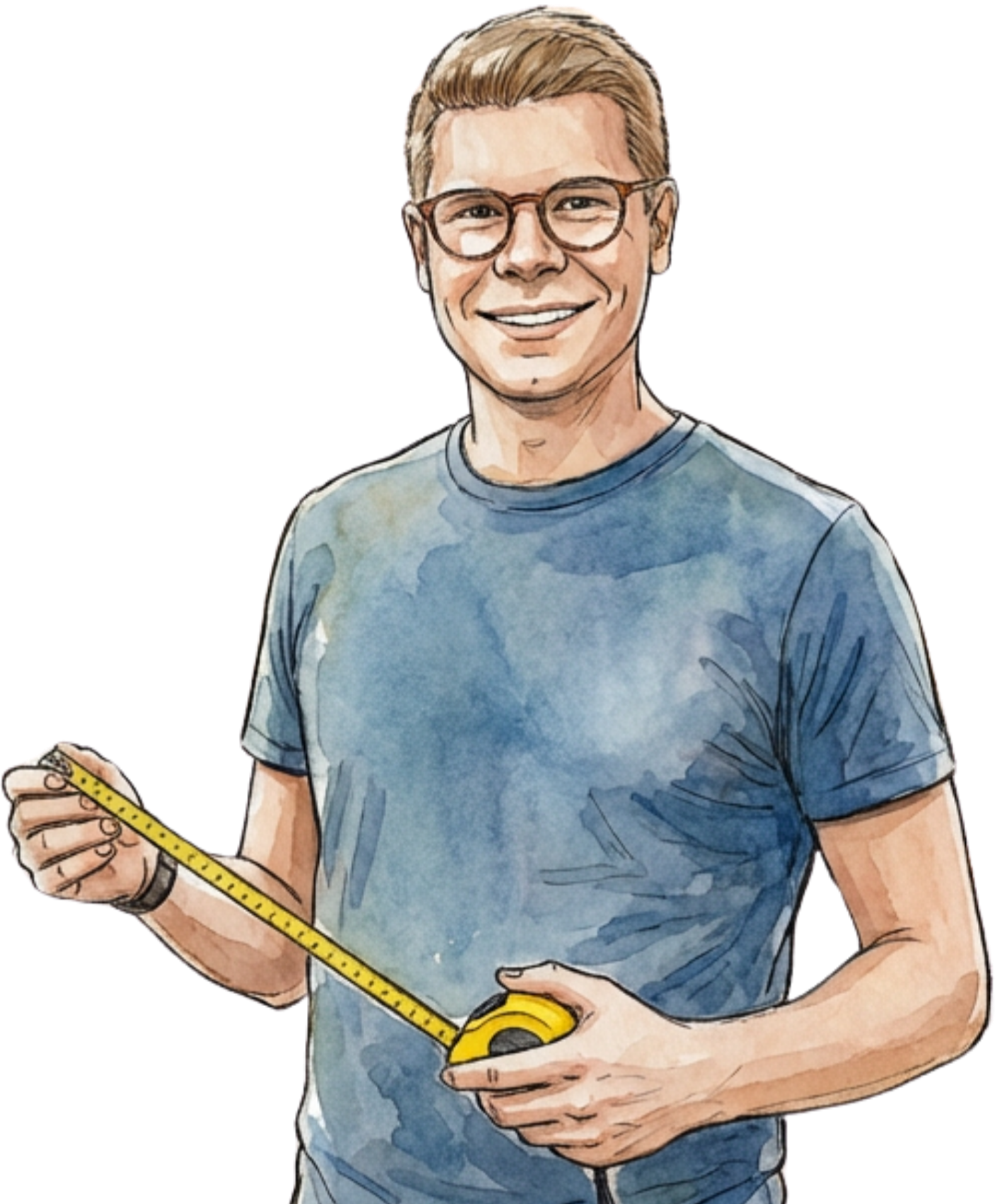 Illustration eines Handwerkers mit Maßband als Symbol für Aufmaß, Planung und Beratung bei Badsanierung und Innenausbau