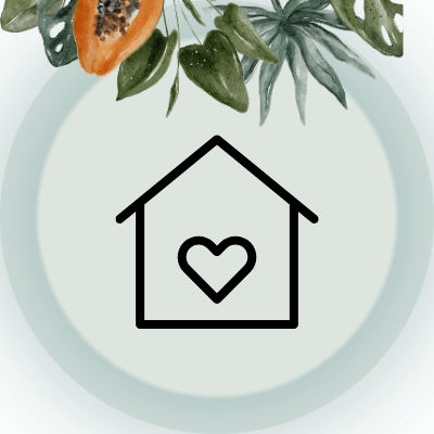 Icon mit einem Haus mit Herz in der Mitte als Symbol für Ideen in der Innenraumgestaltung