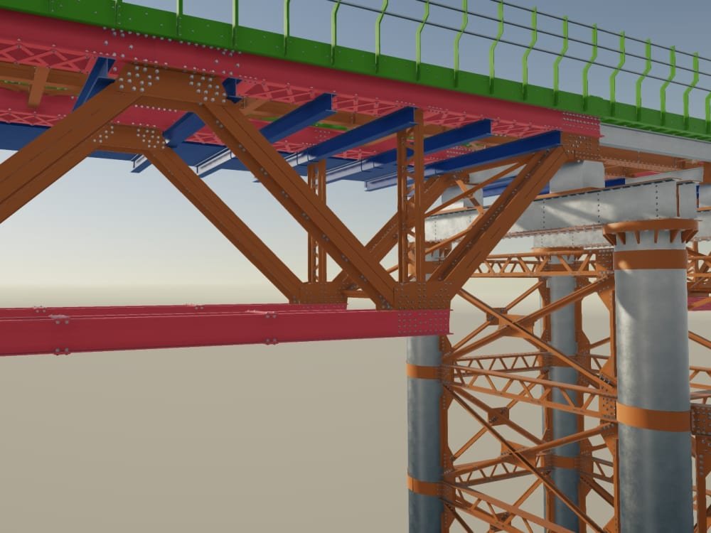 Illustration of a bridge under construction showing steel beams and supports.