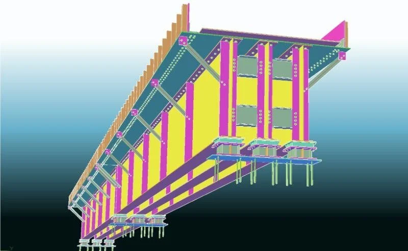 Colorful digital rendering of a building cross-section showing structural elements and support beams.