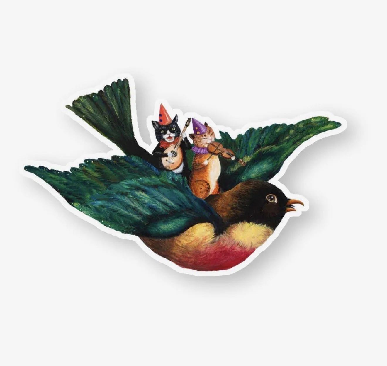 Cats & Robin Vinyl Sticker
