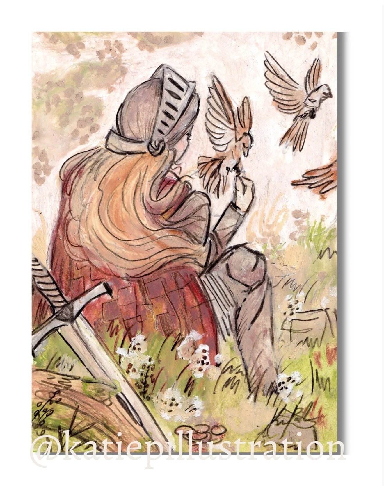 Lady Knight & Birds Art Print