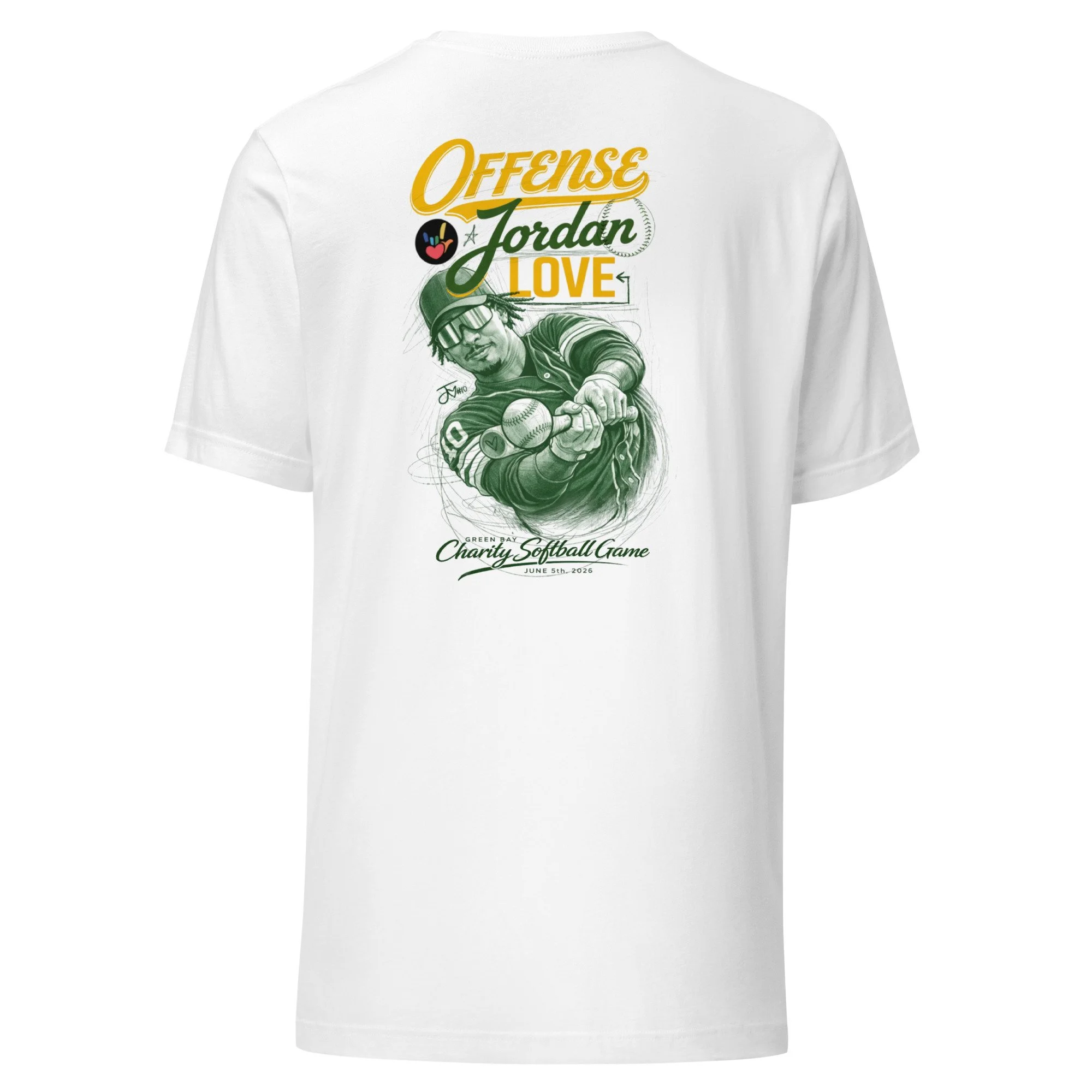 Green Bay Charity Softball 2026 Official Design - Jordan Love Offense T-shirt