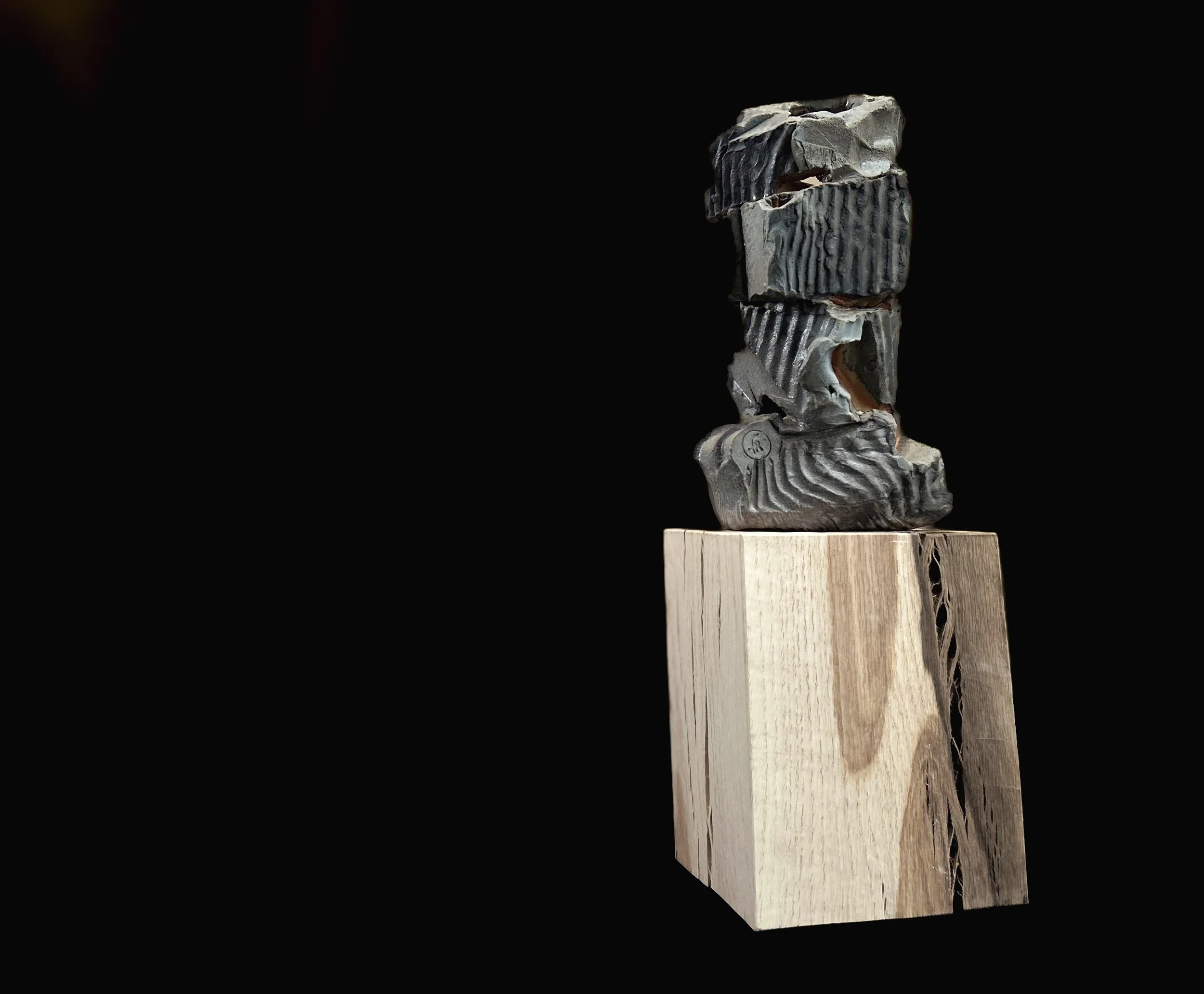 FIRED IN SIN SERIES - Porcelain unglazed, wood-fired. White Oak bespoke plinth.