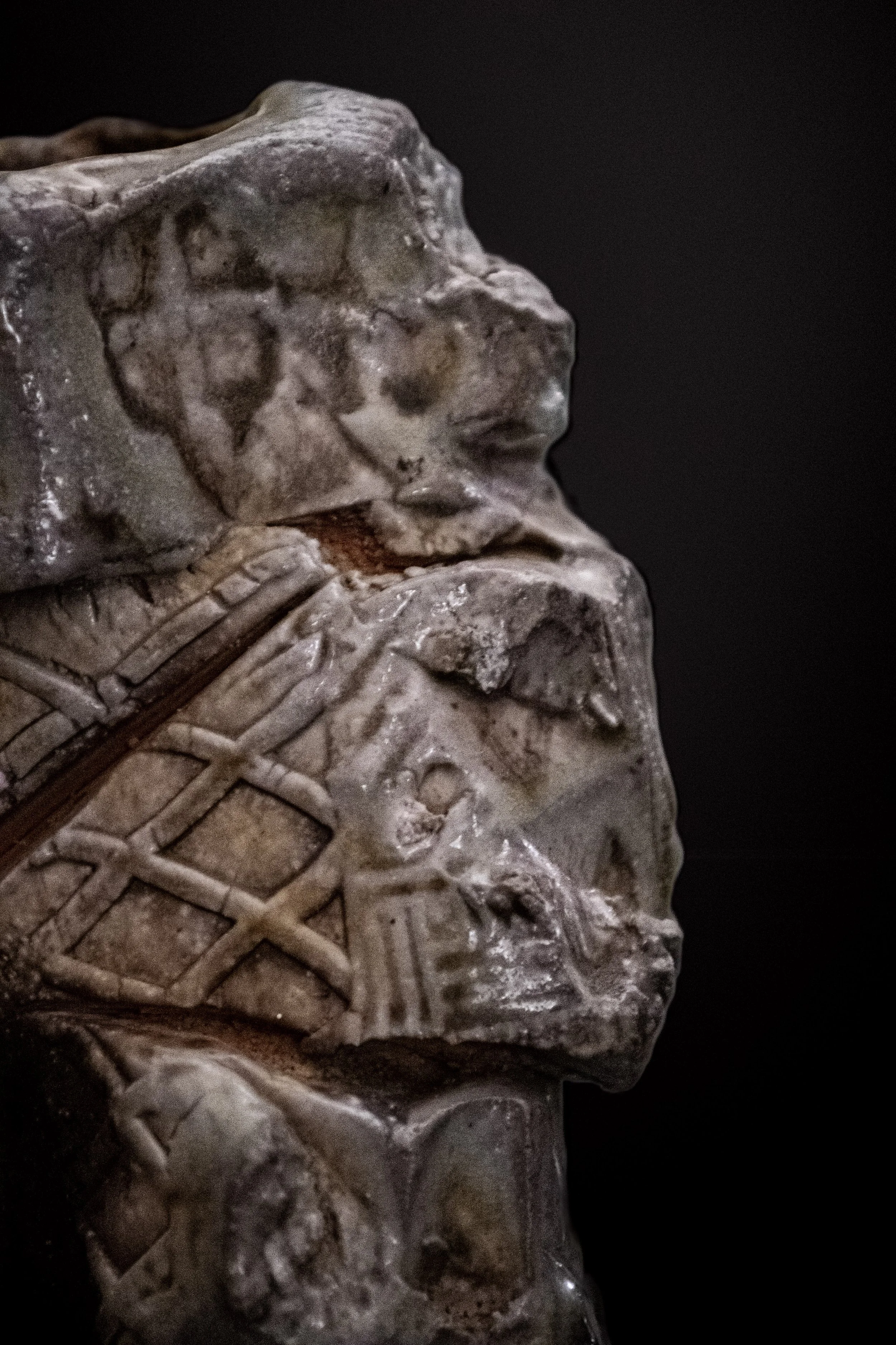 Part of Fired in Sin. Porcelain unglazed, wood-fired piece. Zoomed in, details.