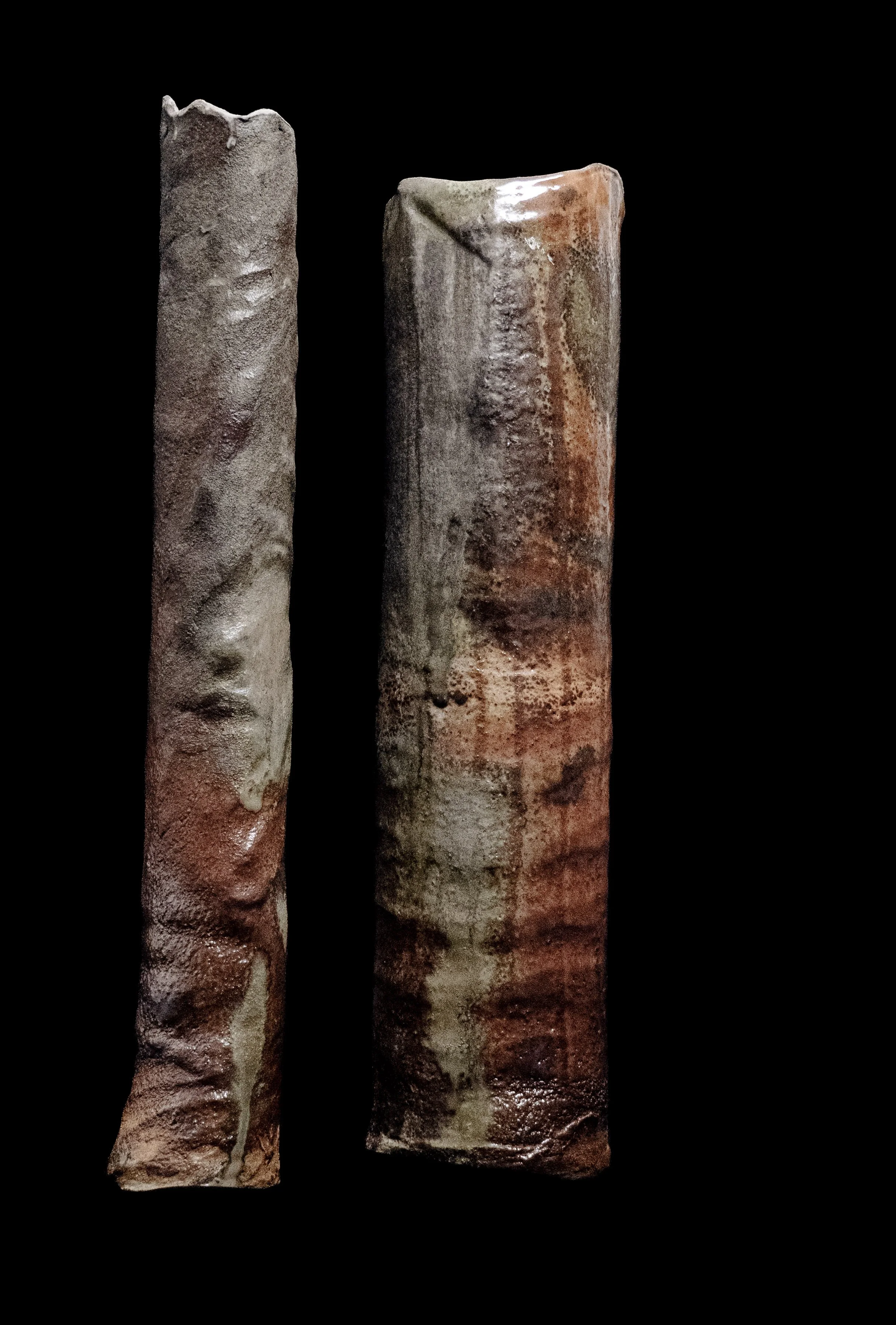 Wavy tube unglazed added. Wood-fired stoneware with natural ash
