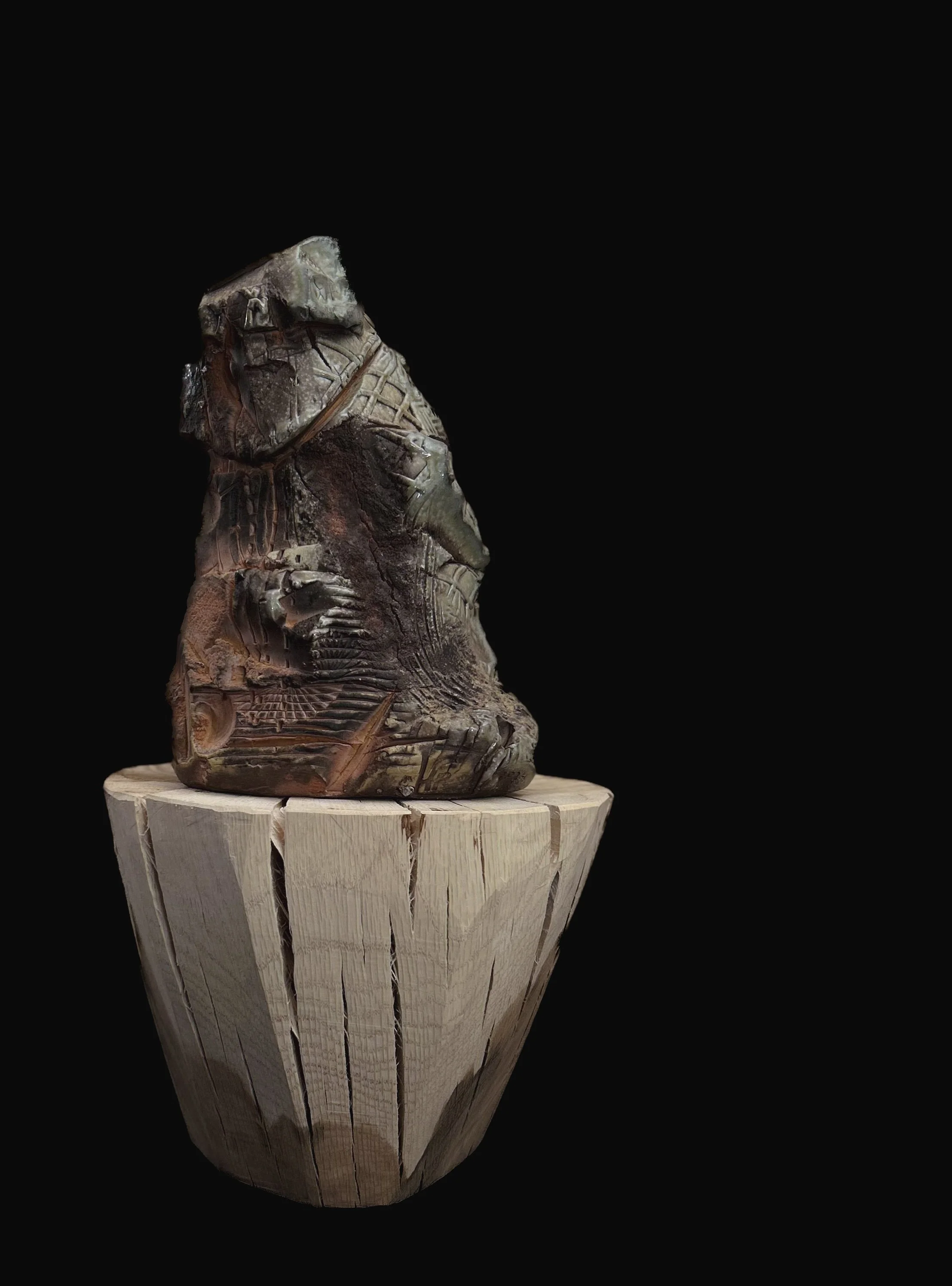 Wrath- 7 within series. Wood-fired porcelain unglazed, with white oak plinth