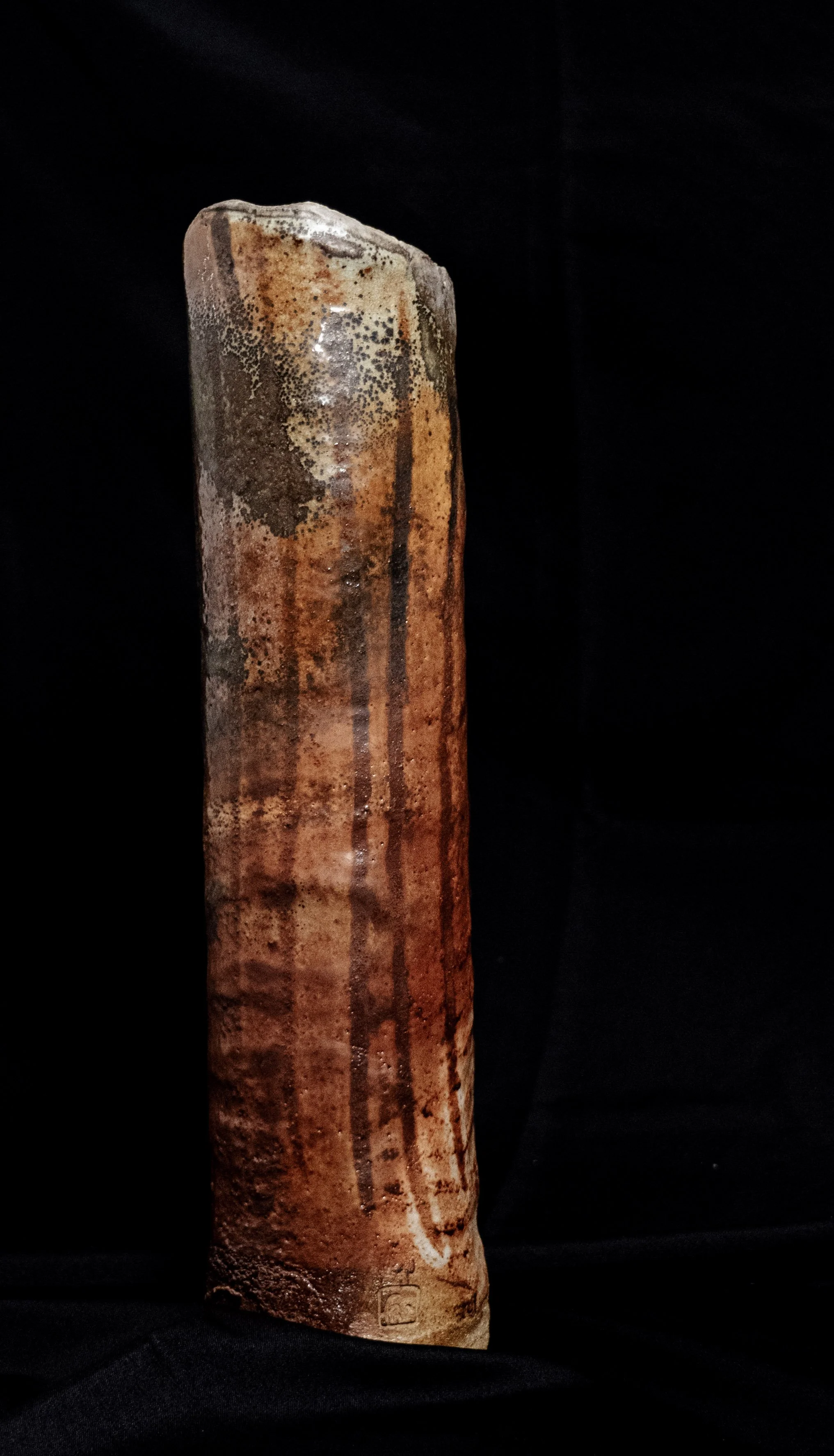 Wavy Tube Textured Stoneware wood-fired Shino glazed, plus natural ash