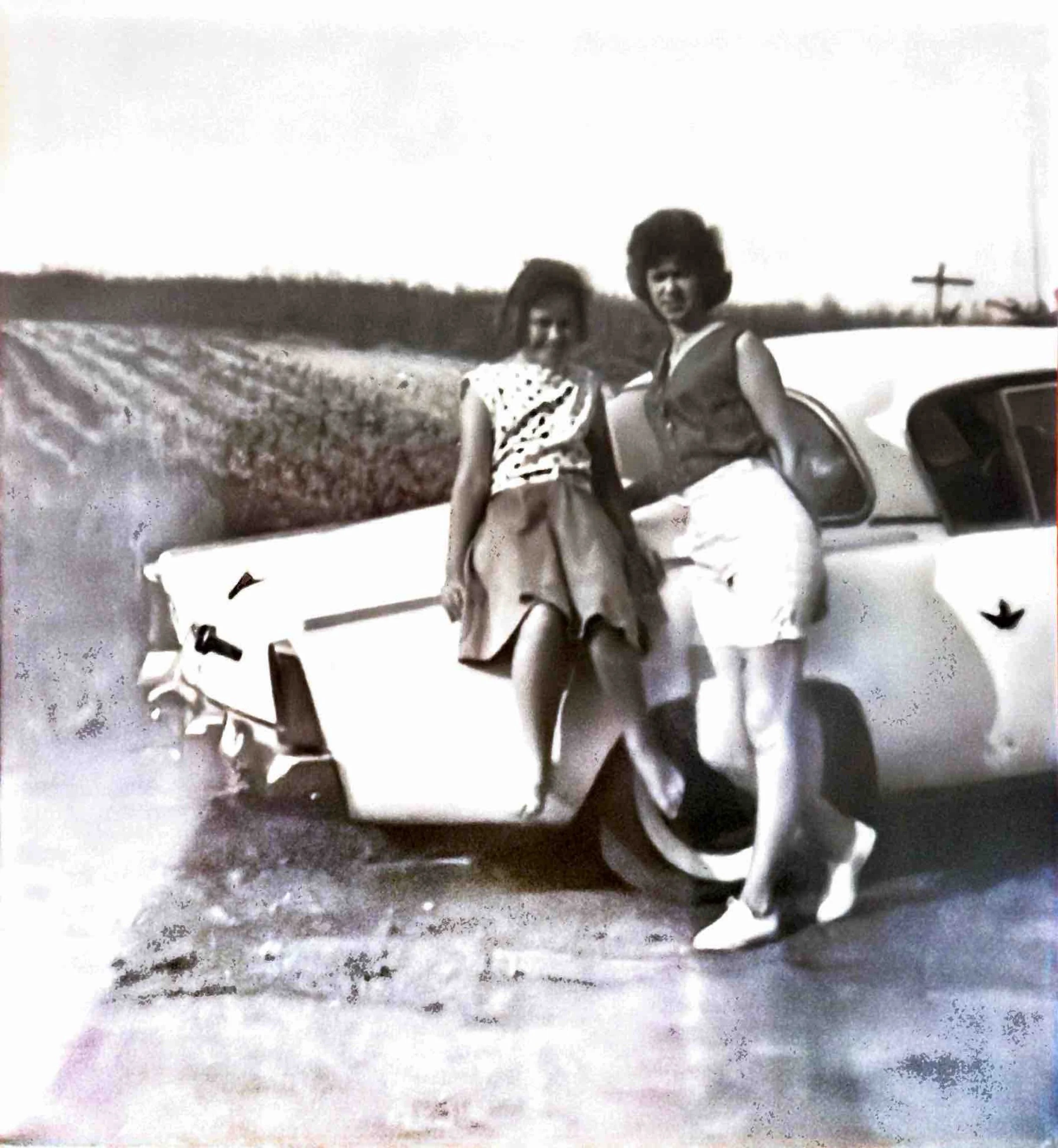 The candidate’s mother, Jeannie on the left and aunt Donna on the right. Shade, Ohio ~1959
