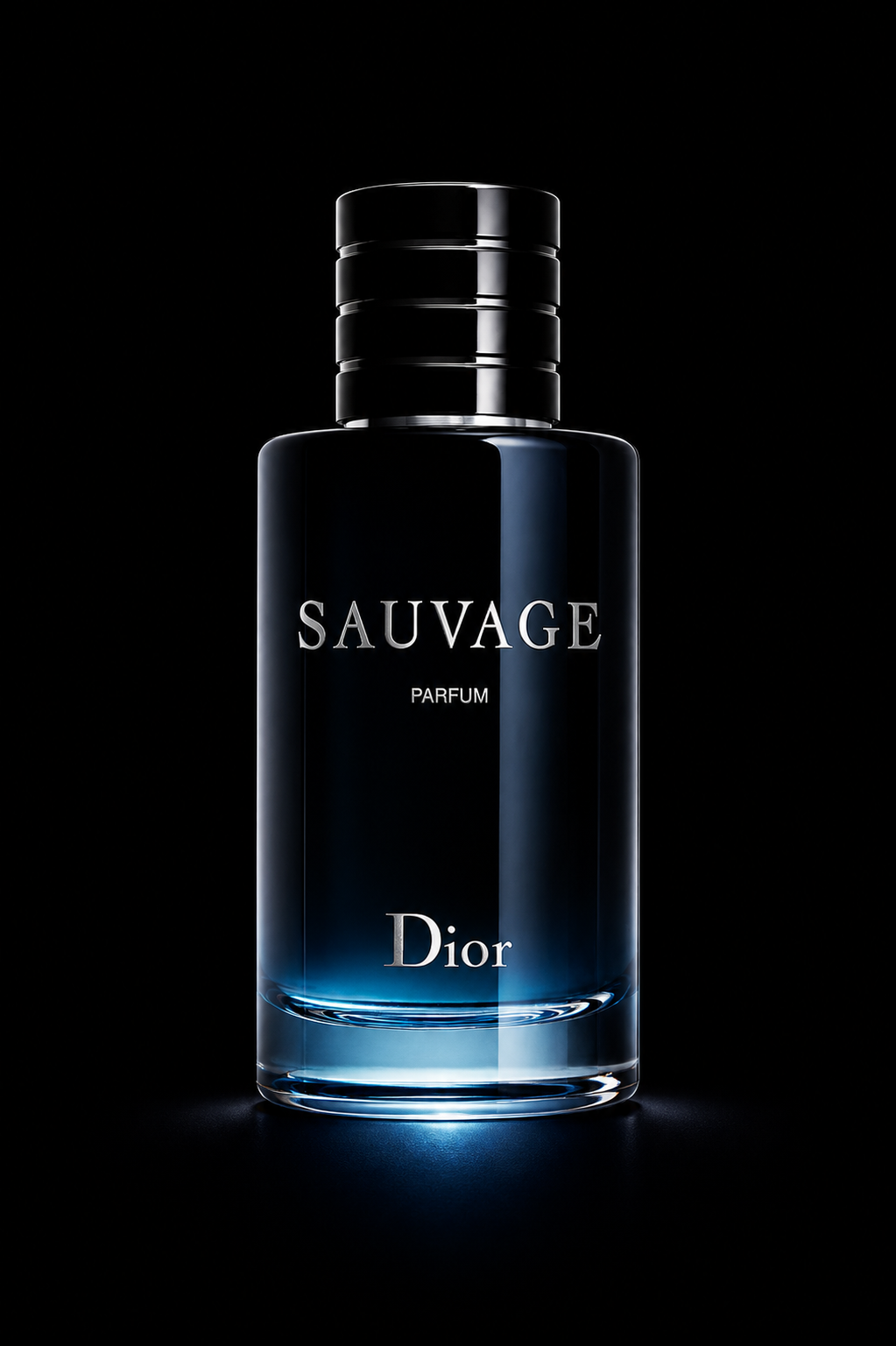 Flacon de parfum Dior Sauvage sur fond noir