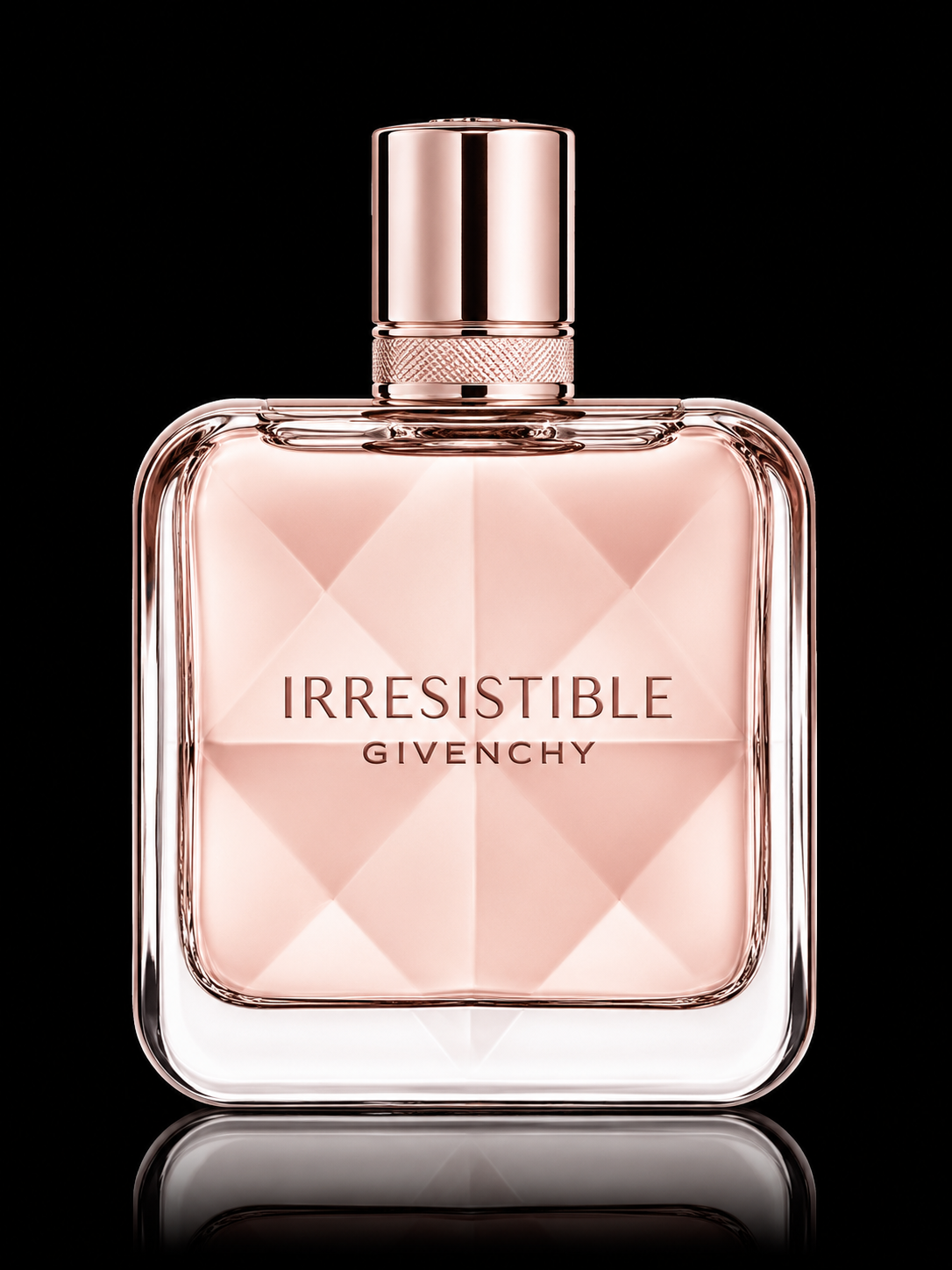 Flacon de parfum rose Givenchy Irresistible contre fond noir