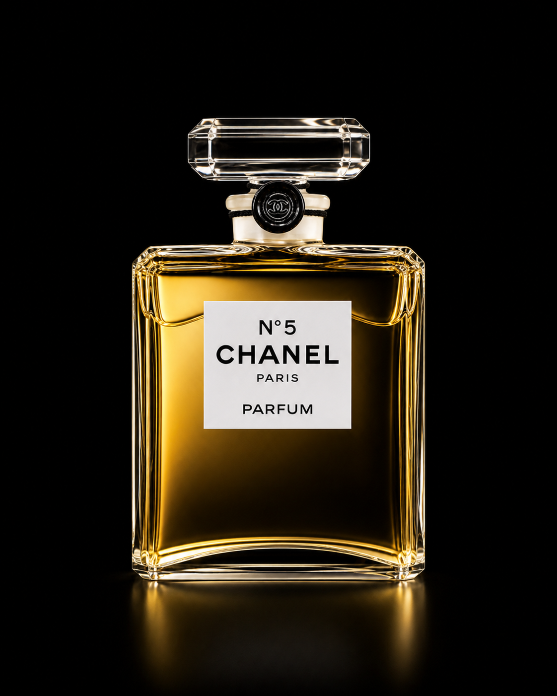 Une bouteille de parfum Chanel N°5 avec fond noir