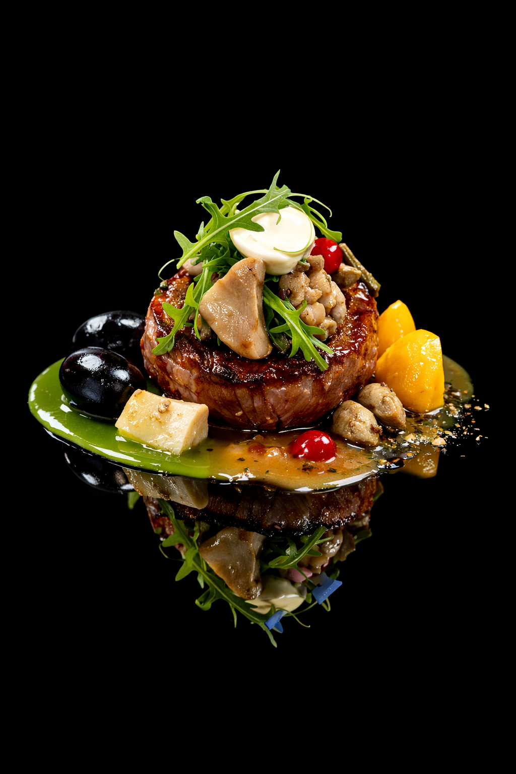 Hachis Parmentier avec purée, viande hachée, garnitures de légumes, fromage, herbes, et sauce