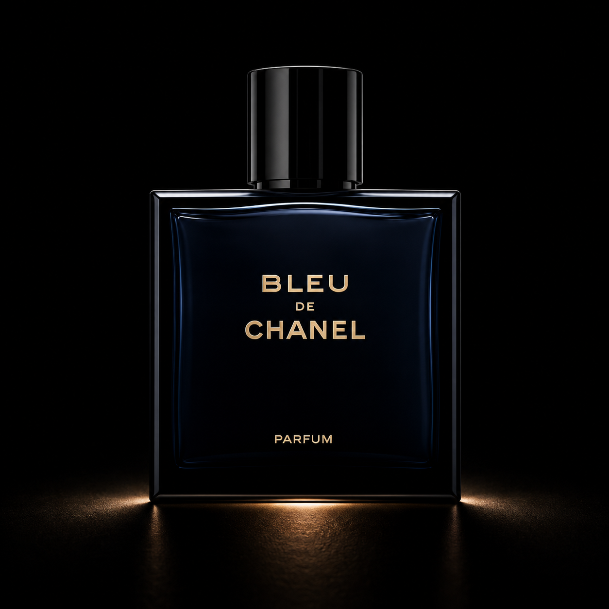 Bouteille de parfum Bleu de Chanel sur fond noir