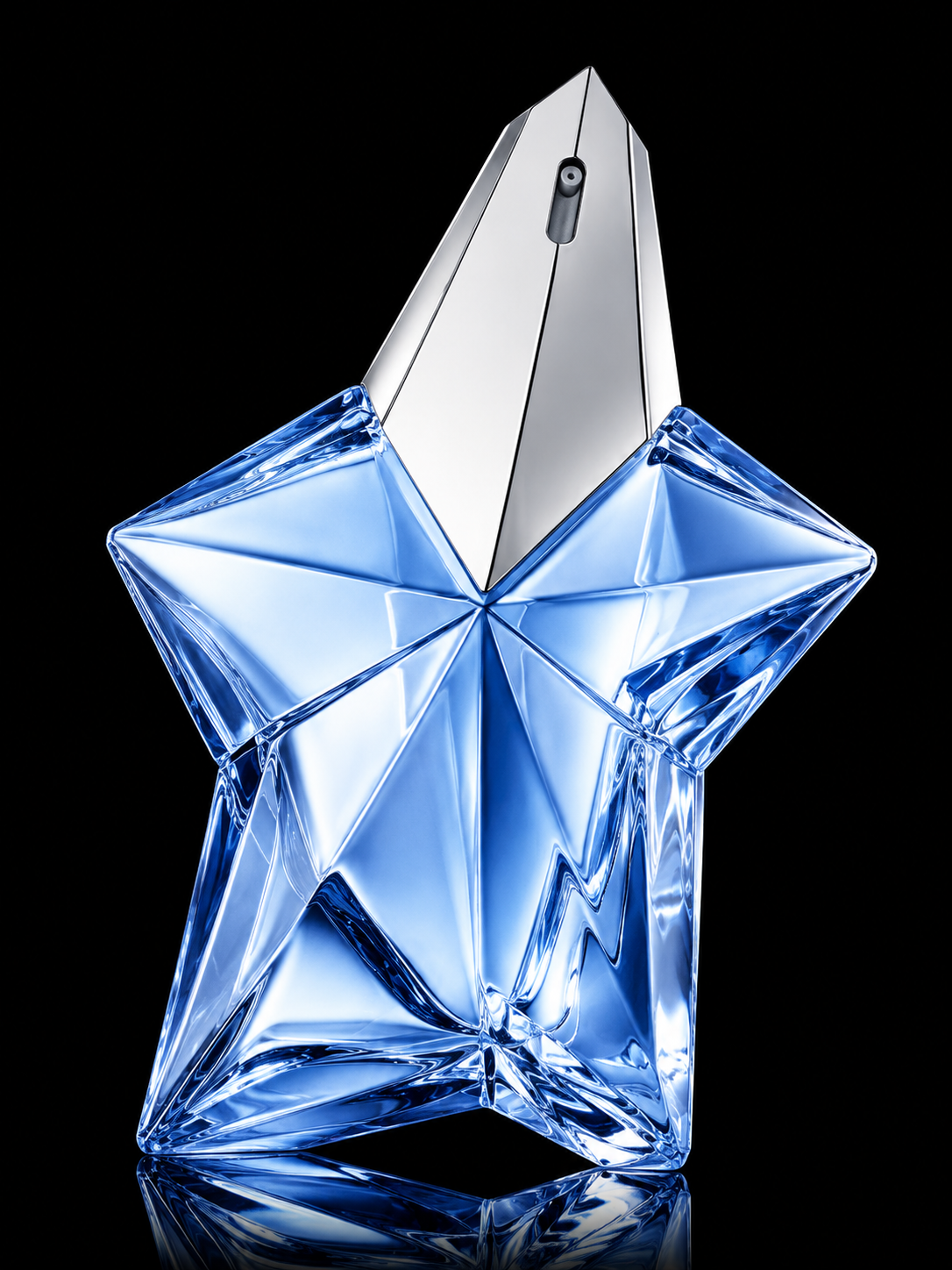 Flacon de parfum en forme d'étoile en cristal bleu avec capuchon argenté