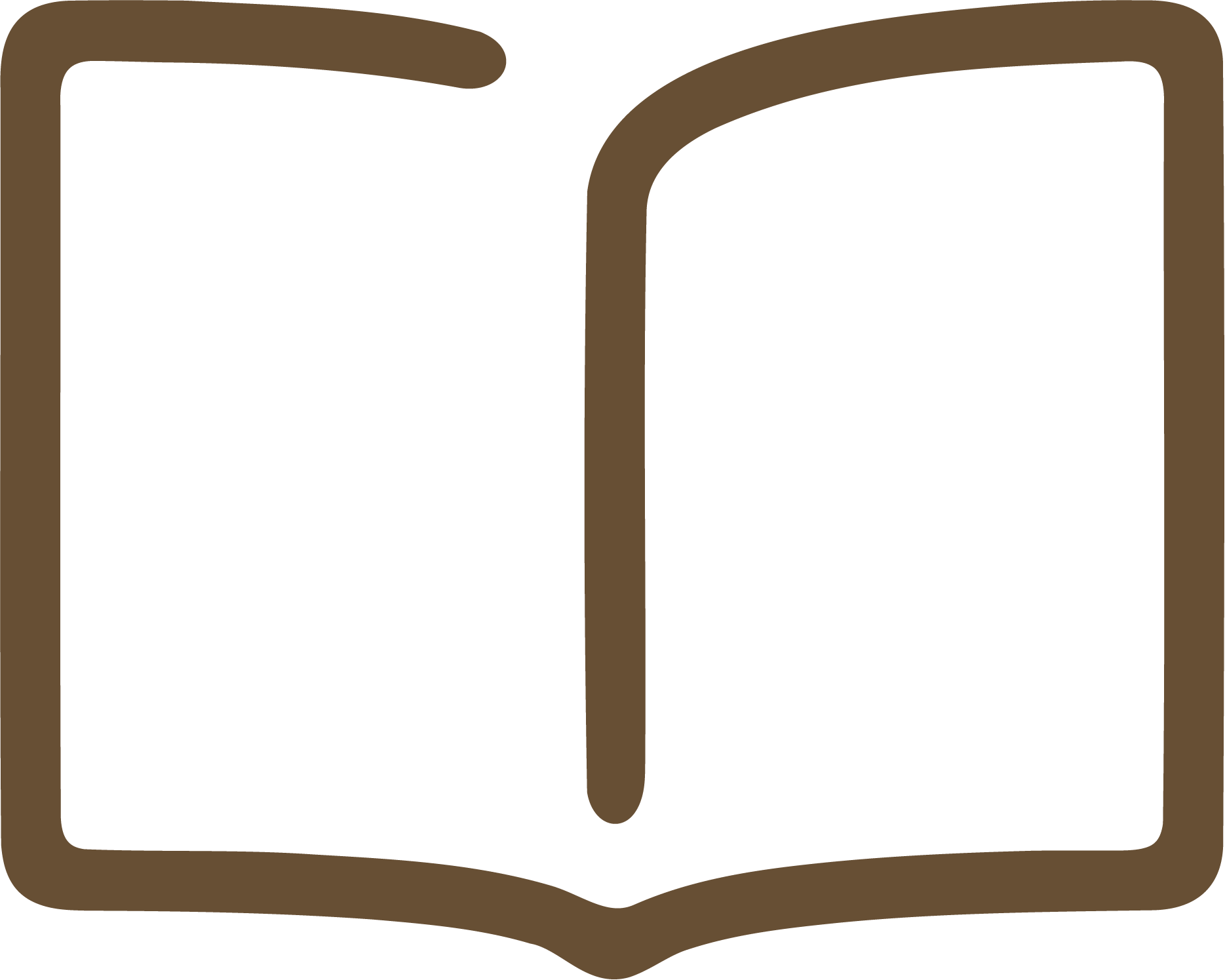 A simple graphic illustration of an open book with a brown outline and a single brown line representing the book's pages.